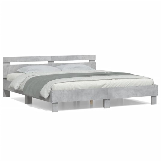 vidaXL Sengeramme med hodegavl betonggrå 180x200 cm konstruert tre 8721012246195
