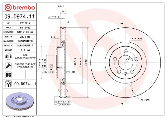 Bremseskive BREMBO 09.D974.11 Bremseskive BREMBO 09.D974.11