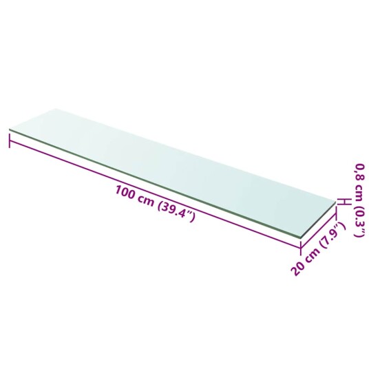 vidaXL Hyllepanel klart glass 100x20 cm