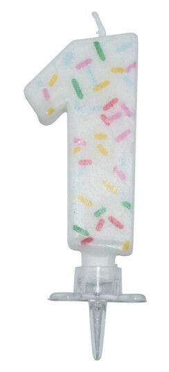 Bursdagslys med dryss 7 cm - Tallet 1
