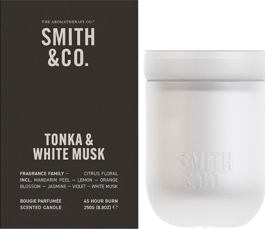 Smith & Co. Tonka & White Musk Scented Candle 250 g 50 timer Smith & Co. Tonka & White Musk Scented Candle 250 g 50 timer