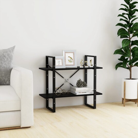 vidaXL Bokhylle 2 niv?er svart 80x30x70 cm heltre furu vidaXL Bokhylle 2 niv?er svart 80x30x70 cm heltre furu