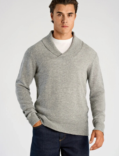 Lindbergh Lambswool L/S Shawl Collar Knit - Grey - M Lindbergh Lambswool L/S Shawl Collar Knit - Grey - M