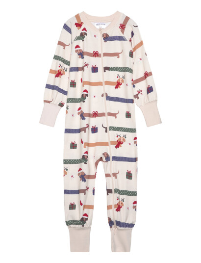 Geggamoja Bamboo Two Way Zip Pyjamas Santa Dogs - Cream - 62/68 Geggamoja Bamboo Two Way Zip Pyjamas Santa Dogs - Cream - 62/68