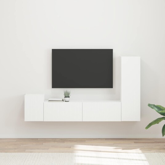 TV benksett Veggmontert 4 pcs Hvit Konstruert tre