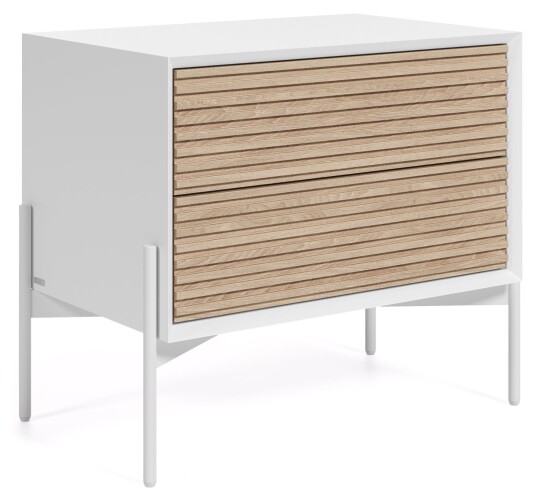 Kave Home Marielle Nattbord m. 2 skuffer, Hvit/Askefinér Unoliving 1694408-01-0 1670438-01-0
