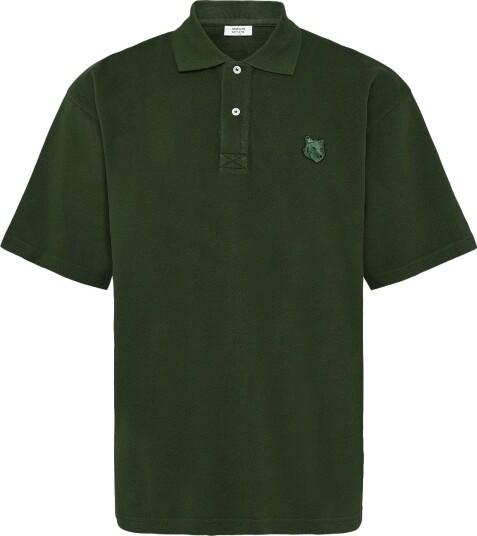 Maison Kitsune Bold Fox Head Patch Oversize Polo   Khaki green   M