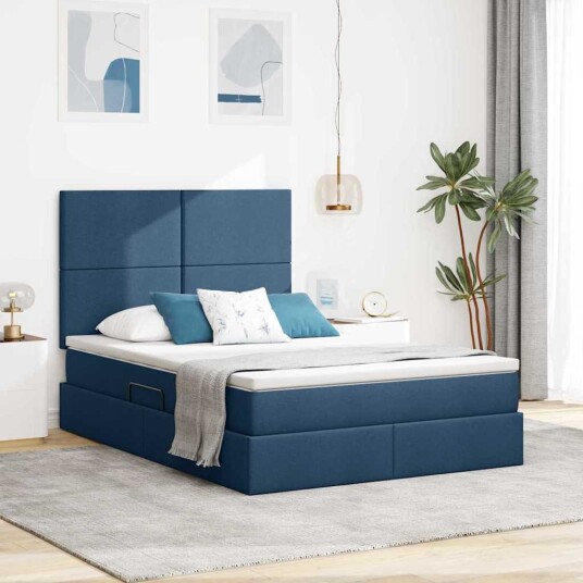 Seng med Oppbevaring med madrass Blå 140 x 200 cm Kunstlær Seng med Oppbevaring med madrass Blå 140 x 200 cm Kunstlær