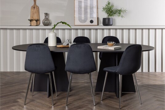 Venture Home Bootcut Spisegruppe 230 cm Oval med 6 Polar Stoler Sort
