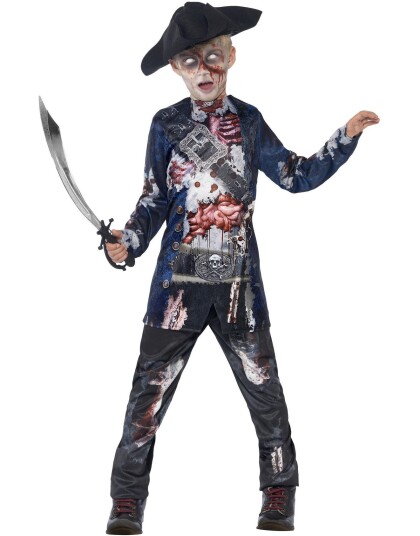 Zombie Pirat Kostyme med Fotorealistisk Trykk til Barn   Strl 10 12 ÅR