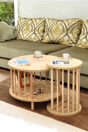 Sofabordsett Hanah Home Peka Set Pro Ø60 x H43 cm Sapphire Oak Sapphire Oak