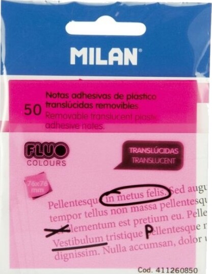 Milan Milan Fluo Selvklebende Notater Transparent Rosa 76X76 50 Stk.
