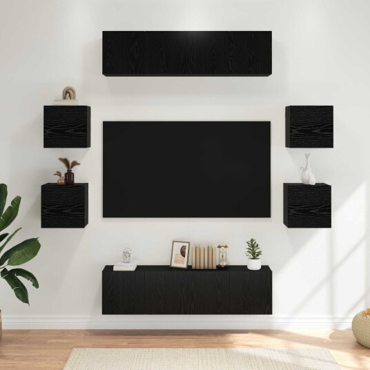  TV benksett 8 pcs 120 x 30 x 30 cm Svart eik Konstruert tre