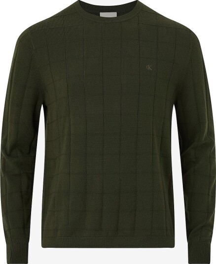 Calvin Klein Genser Ls 100% Merino Textured Grid Cre Grønn Calvin Klein Genser Ls 100% Merino Textured Grid Cre Grønn