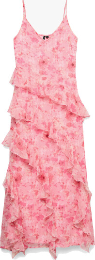Vero Moda Smilla V Neck Long Frill Dress Rosa L