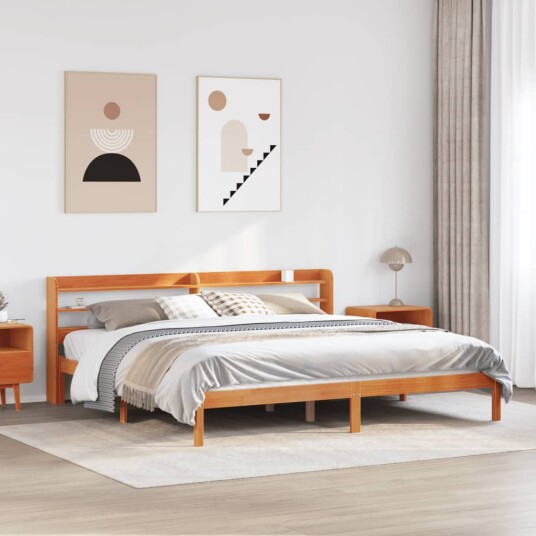  Sengeramme med hodegavl voksbrun 200x200 cm heltre furu 3306563
