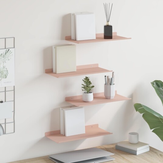 vidaXL Flytende hylle Veggmontert 4 pcs Rosa 40 x 18 x 2,5 cm Stål