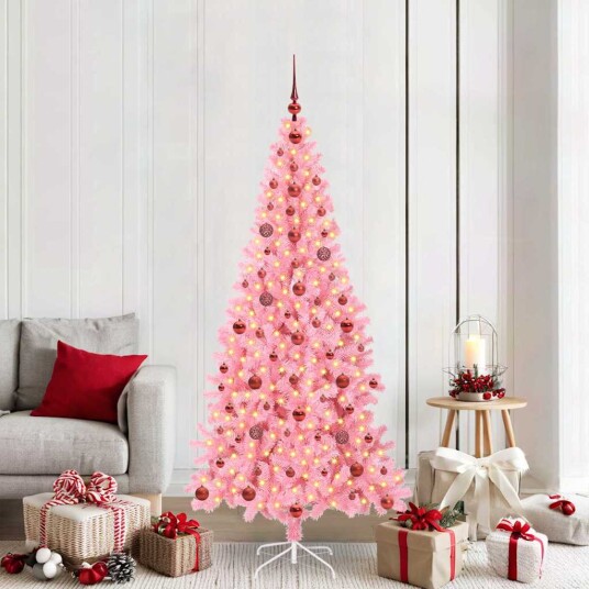  Juletre med 300 LED med stativ Rosa 210 cm PVC