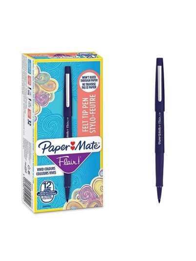 Paper Mate Flair filtpenner | Middels punkt 0,7 mm | Marinebl | 12 Stk