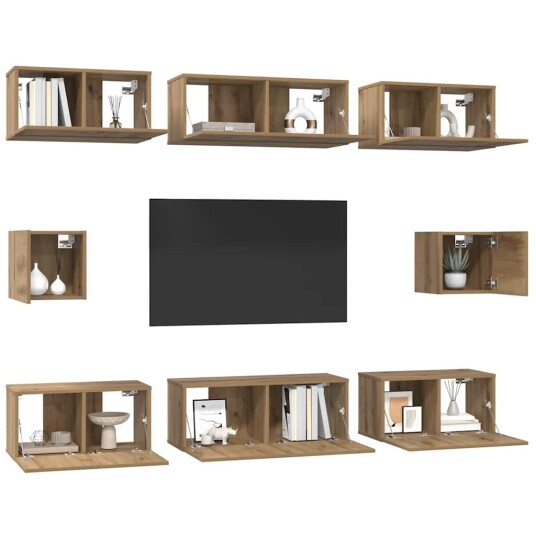 TV benk sett Veggmontert 8 pcs artisan eik Konstruert tre