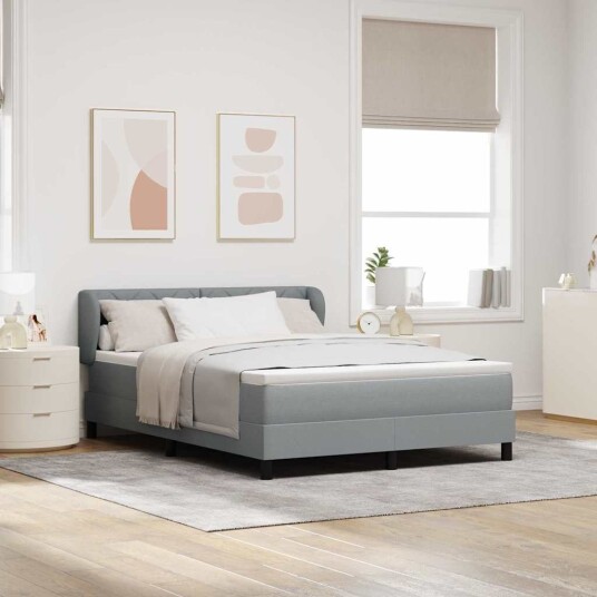  Box Spring Seng med Madrass Lys Grå 140x200 cm Stoff
