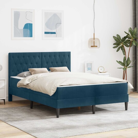 vidaXL Sengeramme med madrass med hodegjerde Blå 160 x 200 cm Fløyel