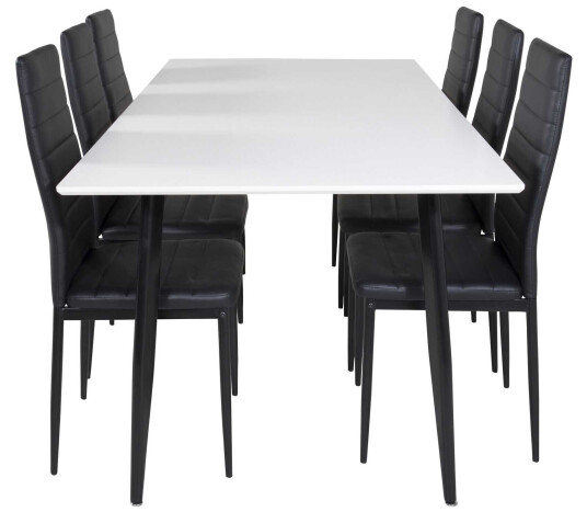 Venture Design Polar & Slim highback spisegruppe Hvit/svart 6 st stoler & bord 180 x 90 cm