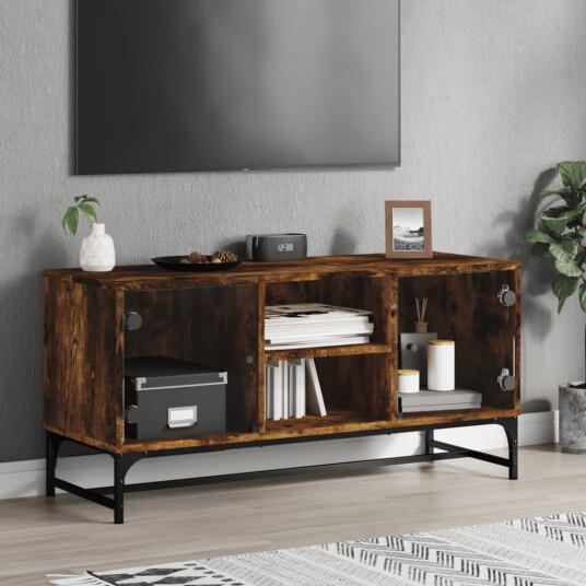 vidaXL TV-benk med dør røkt eik 102x37x50 cm 8721012214866