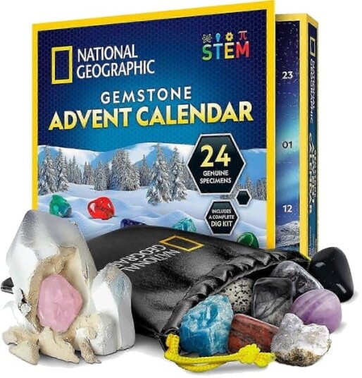 National Geographic Edelsten Adventskalender – Julekalender for barn 2026 24 edelstener å åpne hver dag komplett steinsamling