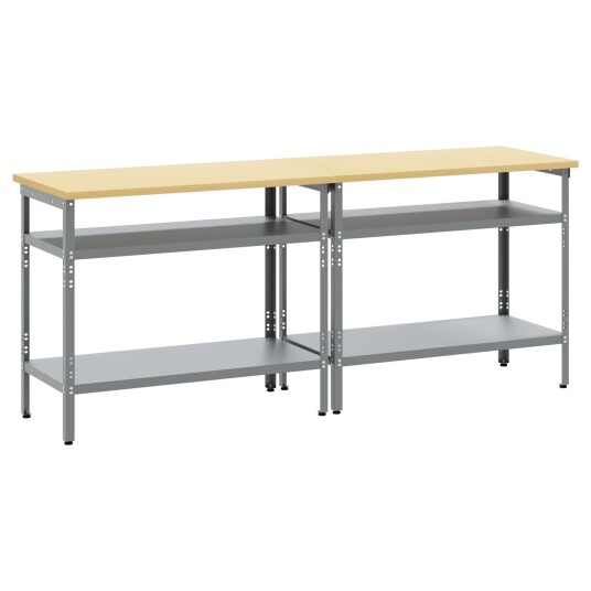 Sett Med Hylle 2 Pcs Grå 200 X 55 85cm Stål Sett Med Hylle 2 Pcs Grå 200 X 55 85cm Stål