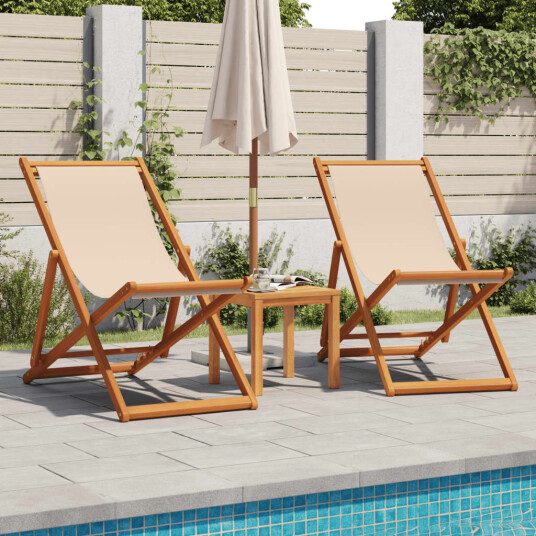 Sammenleggbare strandstoler 2 stk beige stoff og heltre 3214498 Sammenleggbare strandstoler 2 stk beige stoff og heltre 3214498