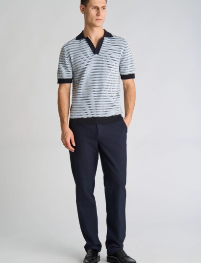 Lindbergh Jacquard S/S V Neck Polo Navy L