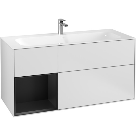 VILLEROY & BOCH FINION SERVANTSKAP 120 HVIT MATT LAKK EMOTION-LYS, VENSTRESTILT SVART MATT HYLLE VILLEROY & BOCH FINION SERVANTSKAP 120 HVIT MATT LAKK EMOTION-LYS, VENSTRESTILT SVART MATT HYLLE