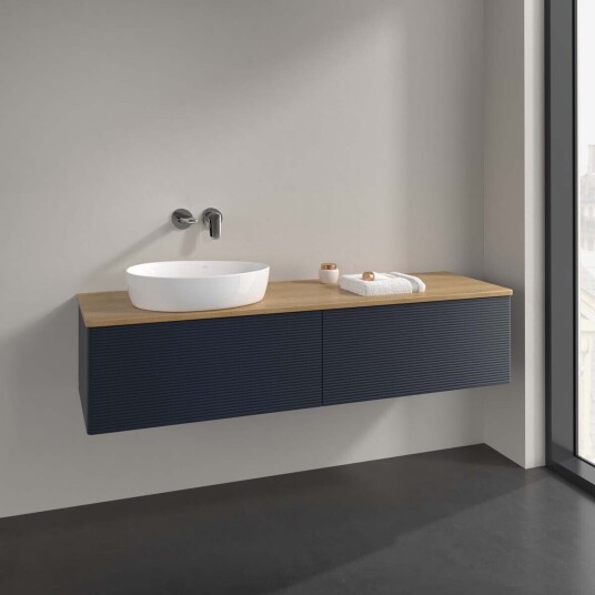 Villeroy & Boch Antao Servantskap med 2 skuffer 160x50x36 cm m/lys Blå Matt/Eik