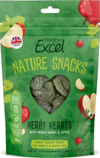 Burgess Excel Natures Snack Herby Hearts 60g