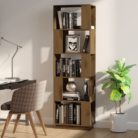 vidaXL Bokhylle/romdeler honningbrun 51x25x163,5 cm heltre
