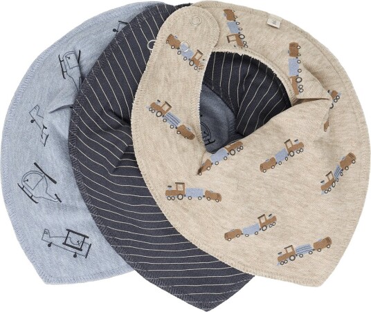 Pippi Bandana Bib Boy -Aop (3-Pack) - BLUE FOG - One Size