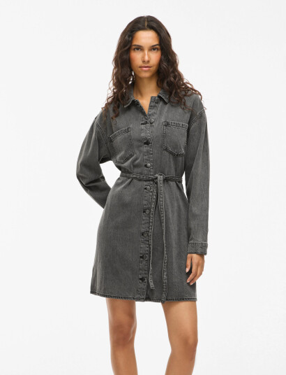 Vila Vikiki L/S Denim Shirt Dress Dgd - Grey - 34 Vila Vikiki L/S Denim Shirt Dress Dgd - Grey - 34