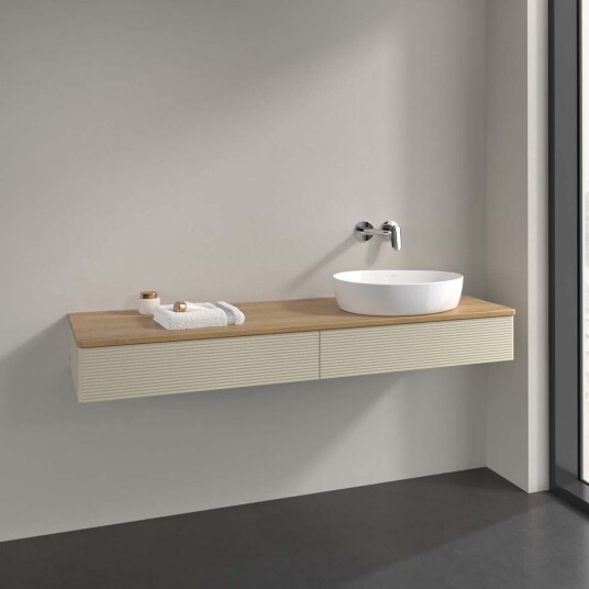 Villeroy & Boch Antao Servantskap med 2 skuffer 160x50x19 cm m/lys Grå Matt/Eik