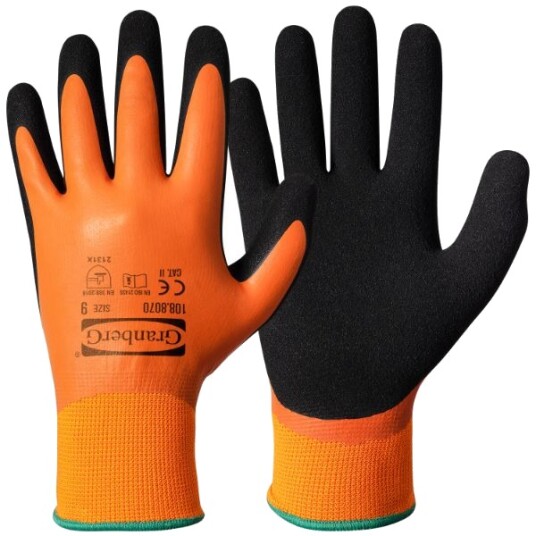 Granberg Dobbel lateksbelegg Polyester Liner Monteringshansker, svart/oransje, 12 par, SGR-108-8070 8