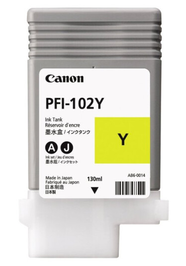 Canon Lucia Pfi-102 Y - 130 Ml - Gul - Original - Blekktank - For Imageprograf Ipf510 Ipf610 Ipf650 Ipf655 Ipf750 Ipf755 Ipf760 Ipf765 Lp17 Lp24