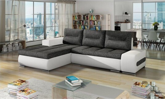 Seksjon Eltap Ottavio 275x180x85 cm Berlin 02 Soft 17 Svart Hvit Venstre