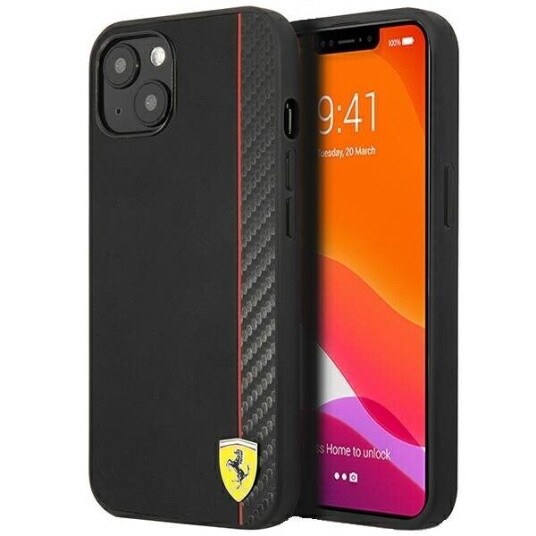 Ferrari On Track Carbon Stripe Mobildeksel til iPhone 13 Mini - Svart