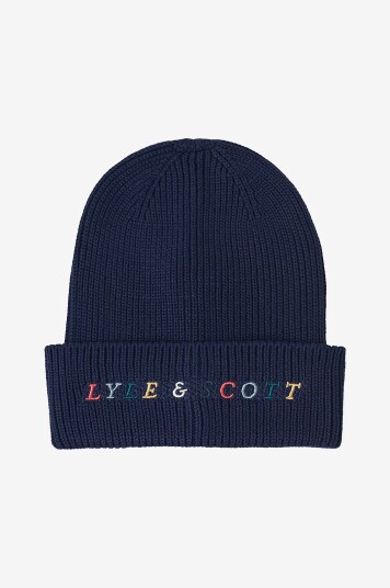 Lyle & Scott Lue Multi Colour Embroidery Beanie Blå Lyle & Scott Lue Multi Colour Embroidery Beanie Blå