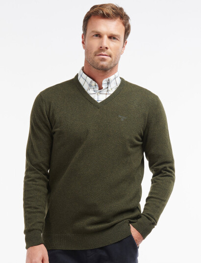 Barbour Barbour Essential Lambswool V Neck Sweater - Green - XL