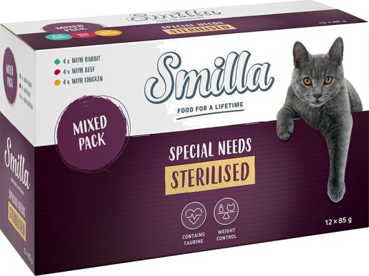 Smilla våtfôr Sterilised porsjonsposer blandet pakke 48 x 85 g