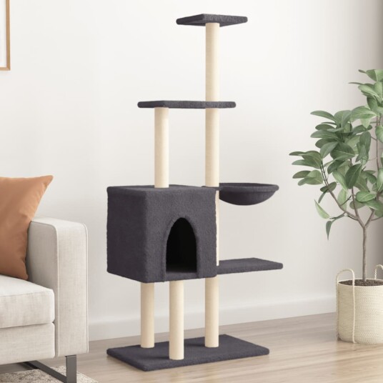 Vidaxl Kattetre Med Klorestolper I Sisal Mørkegrå 145 cm