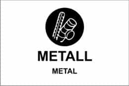 KILDESORTERING " METALL" ENGELSK TEKST 30X20 1MM PVC