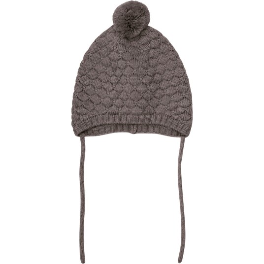 Huttelihut Brown Melange Bonnet Ull Strikk Pompom 86-92