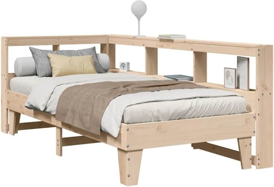 Seng med bokhylle uten madrass 100x200 cm heltre furu